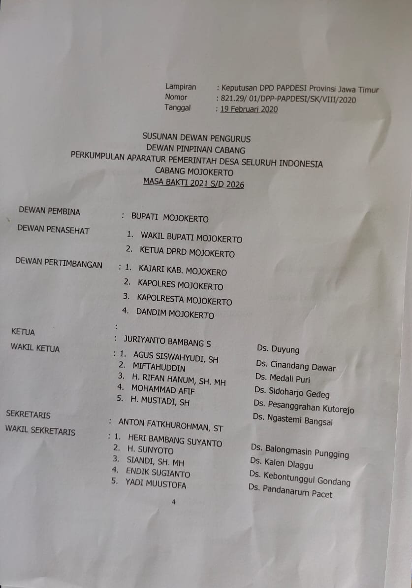 Dampingi Program IKBAR, Pengurus PAPDESI Kabupaten Mojokerto Resmi Dilantik