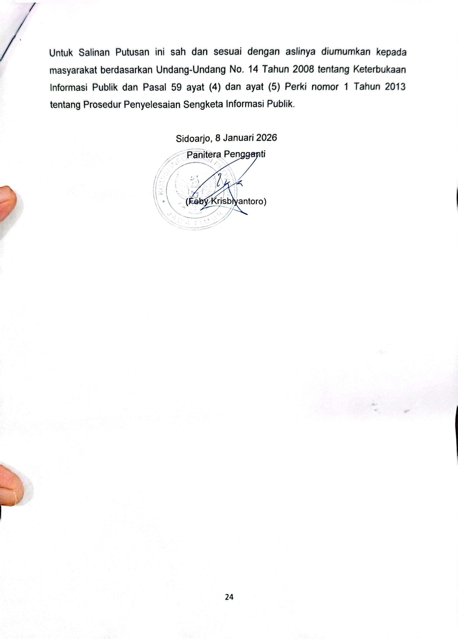 Tak Disangka, Ketua PKDI Mojokerto Kalah Sidang Sengketa Informasi dengan Warganya