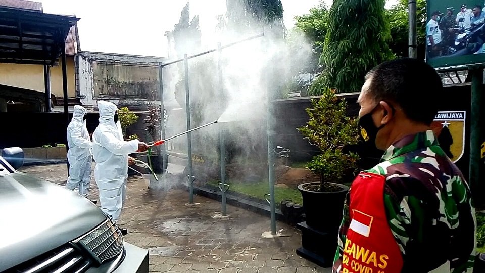 Markas Kodim 0815/Mojokerto Sasaran Penyemprotan Disinfektan