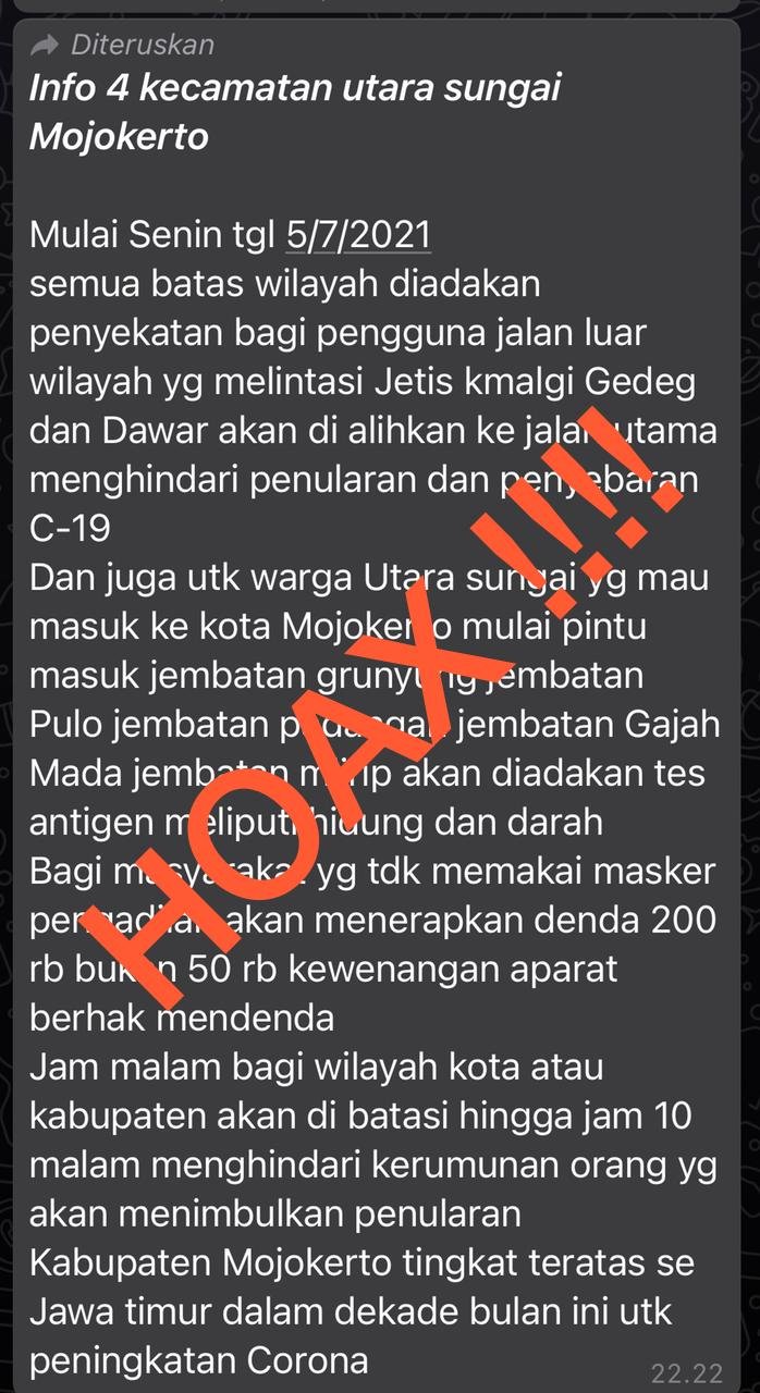 HOAX ! Kapolresta Mojokerto Klarifikasi Pesan Berantai terkait Antigen dan Darah serta Denda