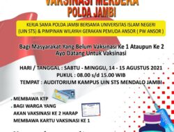 Polda Jambi Bersama UIN STS Jambi dan PW GP Ansor Adakan Vaksinasi Massal