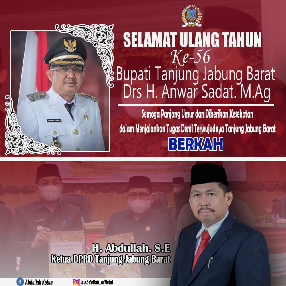 Ketua DPRD H.Abdullah Ucapkan Selamat HUT Ke-56 Bupati Tanjabbar