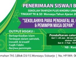 Sekolah Tahfizh Plus” KHOIRU UMMAH” Cabang Sidoarjo Membuka Pendaftaran  Siswa Baru TAHUN AJARAN 2022 – 2023
