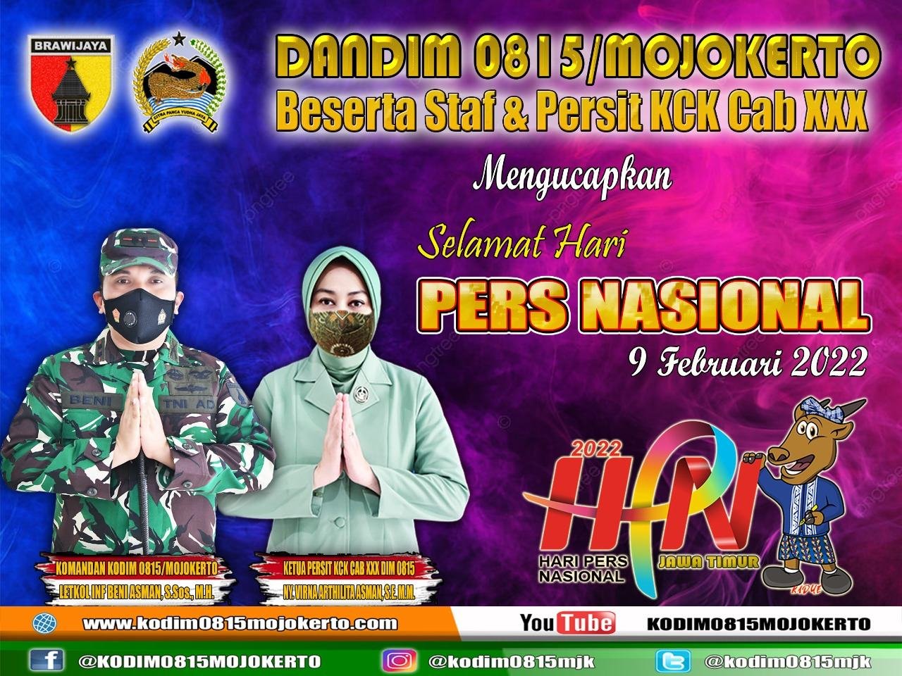 Dandim 0815/Mojokerto Letkol Inf Beni Asman, S.Sos., M.H. Mengucapkan Selamat Hari Pers 2022
