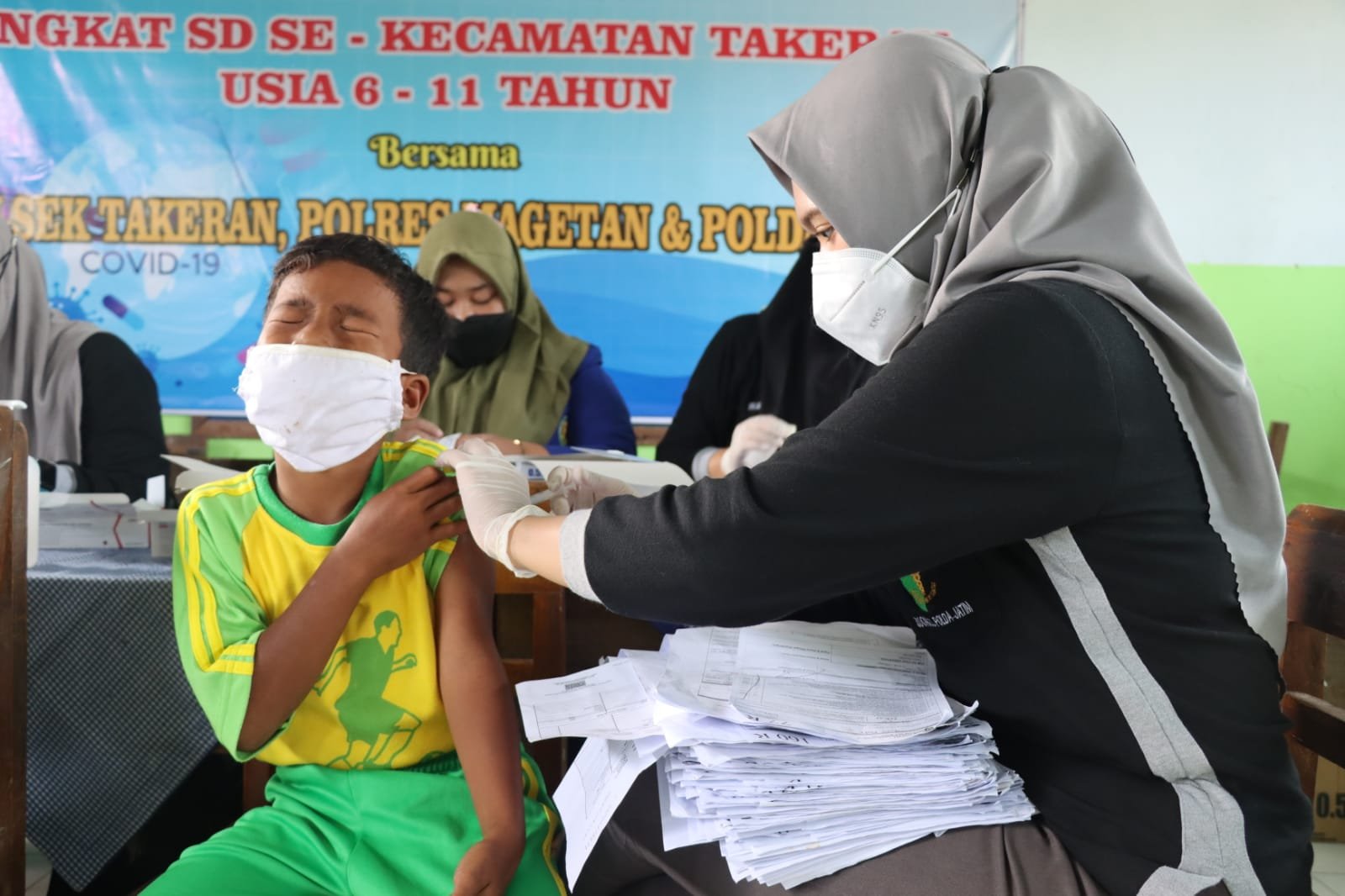 Gerai Vaksin Merdeka Anak Polres Magetan Sasar 800 Anak Usia 6-11 Tahun di Kecamatan Takeran 
