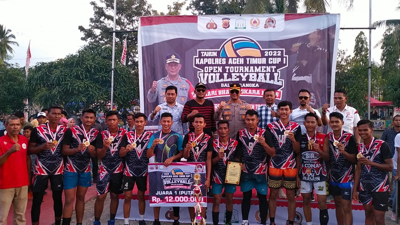 Tim Voli PORA Aceh Timur Keluar Sebagai Pemenang Open Turnamen Bola Voli Piala Kapolres Aceh Timur