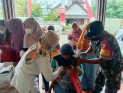 Koramil Kemlagi Kerahkan Babinsa Lakukan Pendampingan Bulan Imunisasi  Anak  Nasional