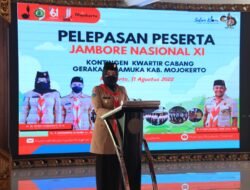 Ikuti Jambore Nasional, Bupati Ikfina Lepas Kontingen Pramuka Kwartir Cabang Kabupaten Mojokerto