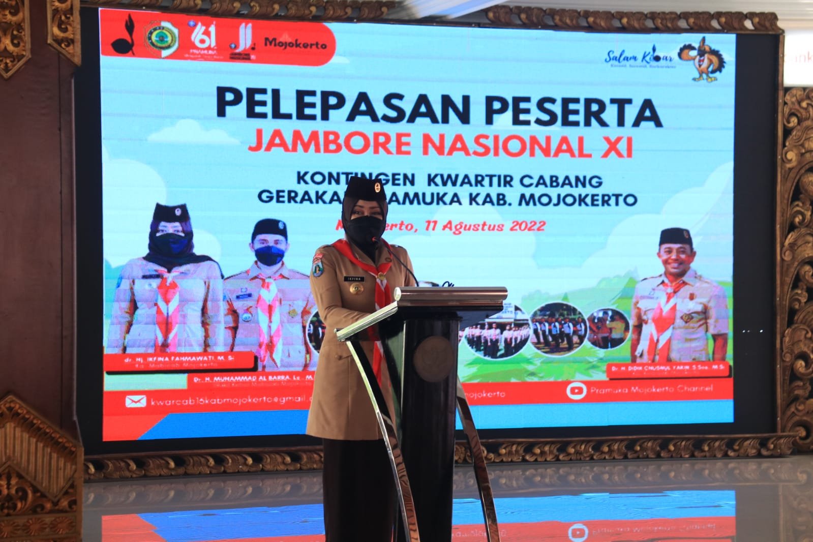Ikuti Jambore Nasional, Bupati Ikfina Lepas Kontingen Pramuka Kwartir Cabang Kabupaten Mojokerto