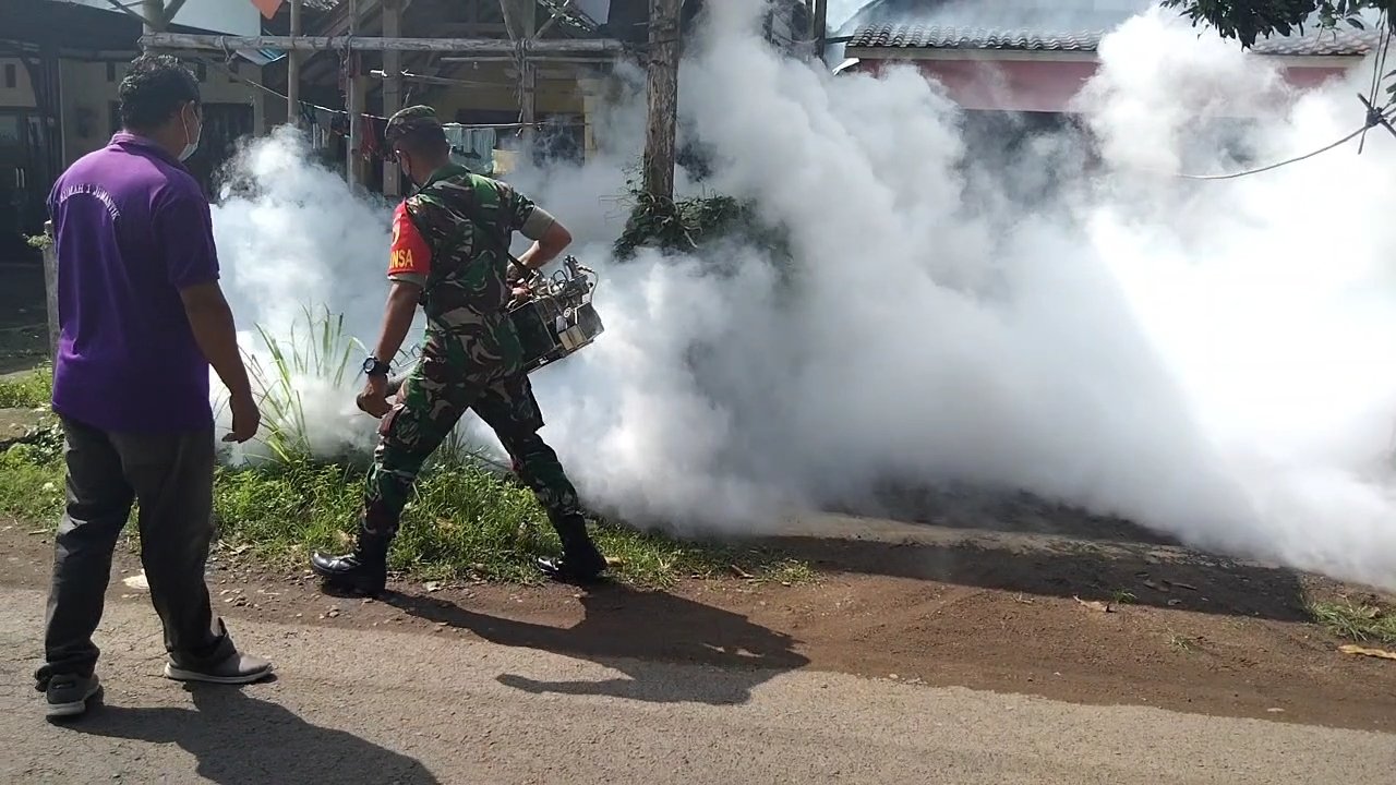 Babinsa Ketemasdungus Bareng UPT Puskesmas Puri Lakukan Fogging