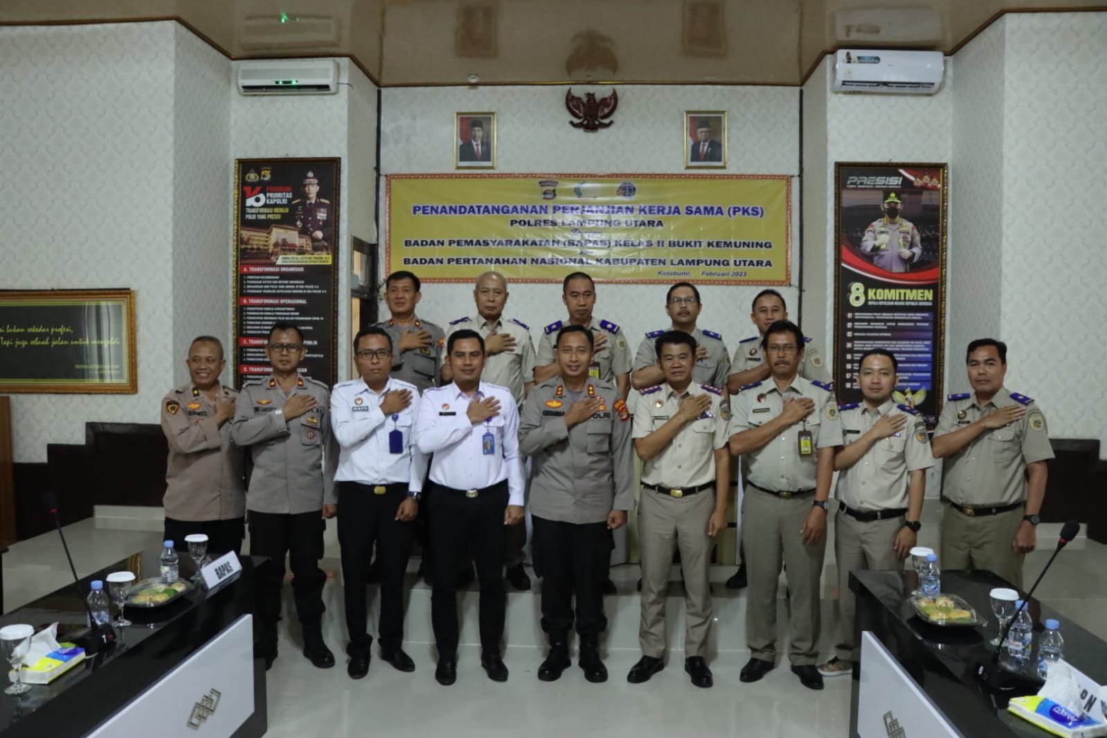 Penandatanganan Perjanjian Kerja Sama Polres Lampung Utara Bersama BPN Kabupaten Lampung Utara Dan BAPAS KLS II