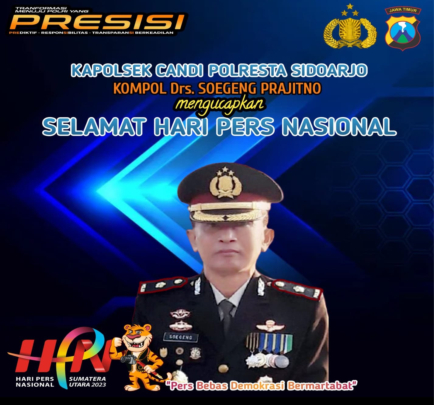 Kapolsek Candi Polresta Sidoarjo Kompol Drs. Soegeng Prajitno Mengucapkan Selamat Hari Pers Nasional 2023