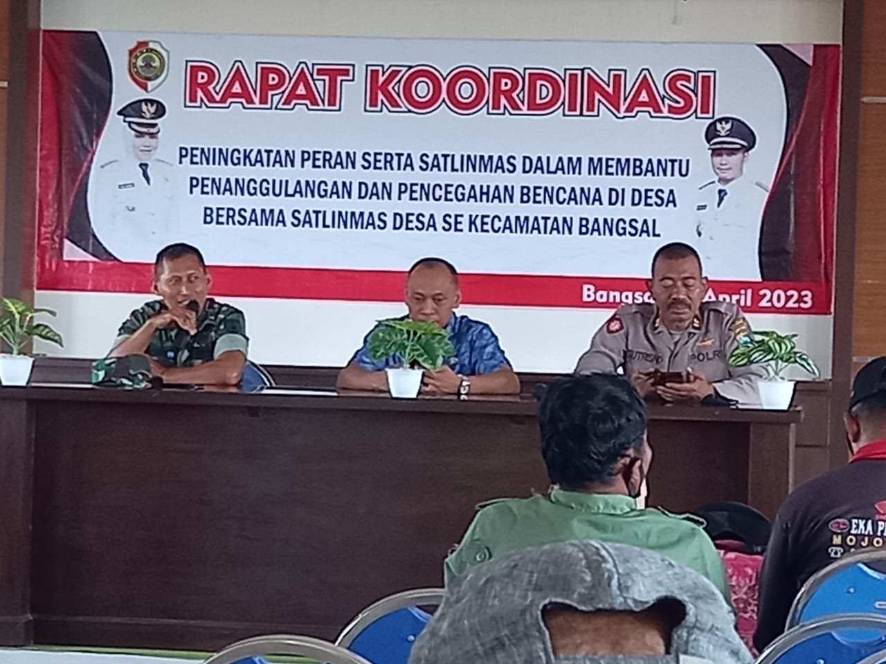 Perkuat Peran Satlinmas Dalam Gulbencal, Koramil Bangsal Bareng Forkopimcam Gelar Rakor