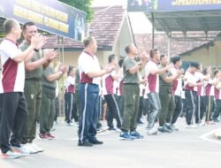 HUT Bhayangkara Ke- 77, Polresta Mojokerto Gelar Senam Bersama Dengan Kodim 0815/Mojokerto