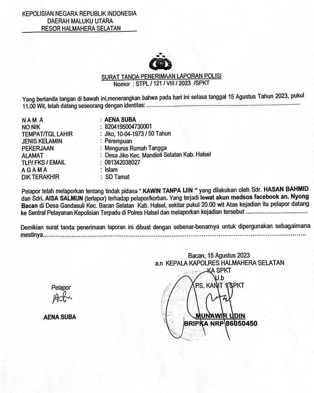 Istri Sah Resmi Laporkan Suami Nikah Tanpa Izin