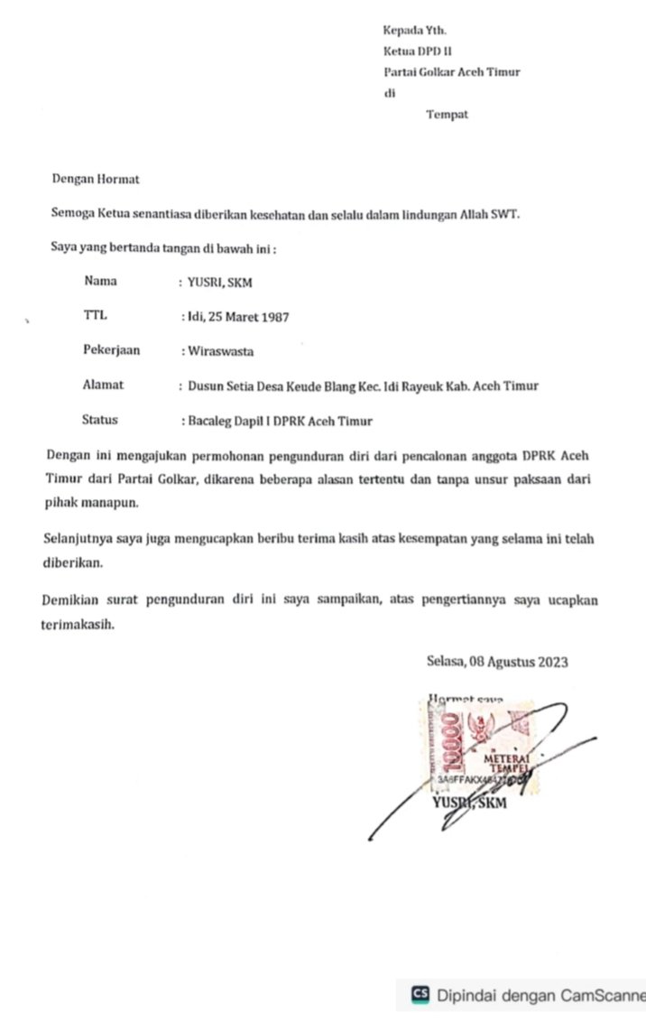 Yusri SKM keberatan Namanya Dicantumkan di DCS Golkar Aceh Timur