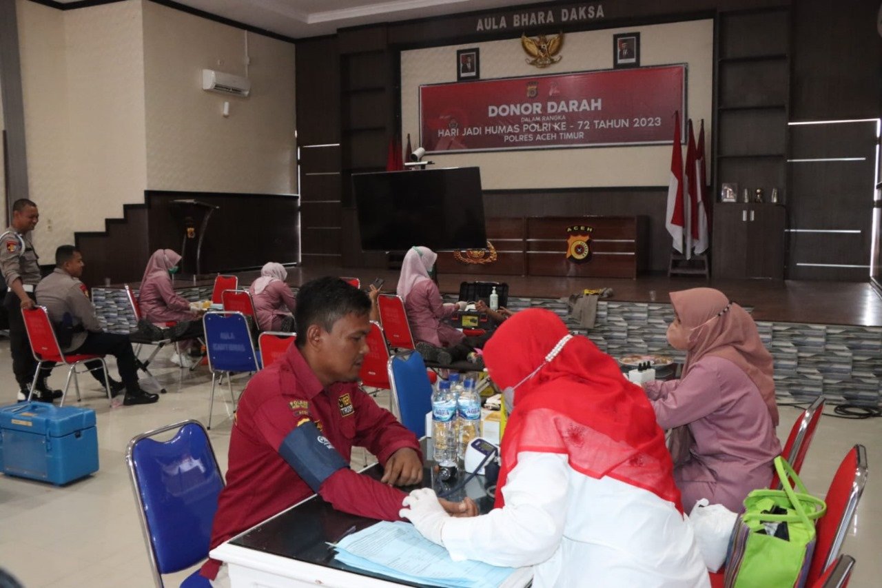 HUT Humas Polri ke-72, Polres Aceh Timur Sumbang Darah ke PMI