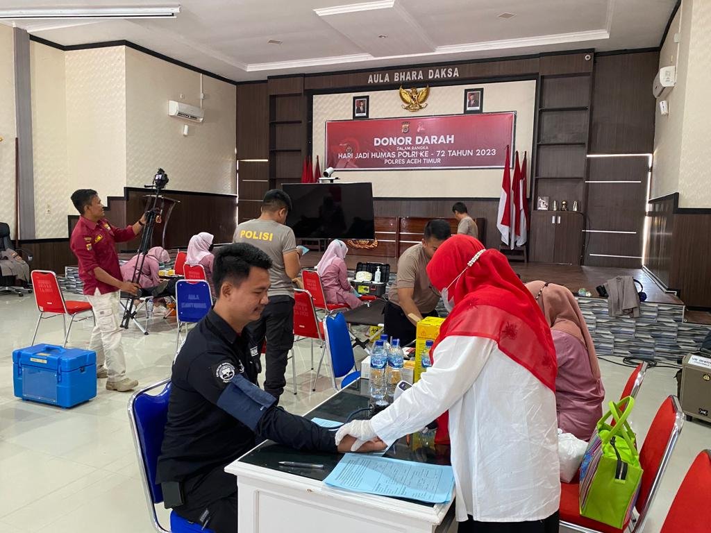 HUT Humas Polri ke-72, Polres Aceh Timur Sumbang Darah ke PMI