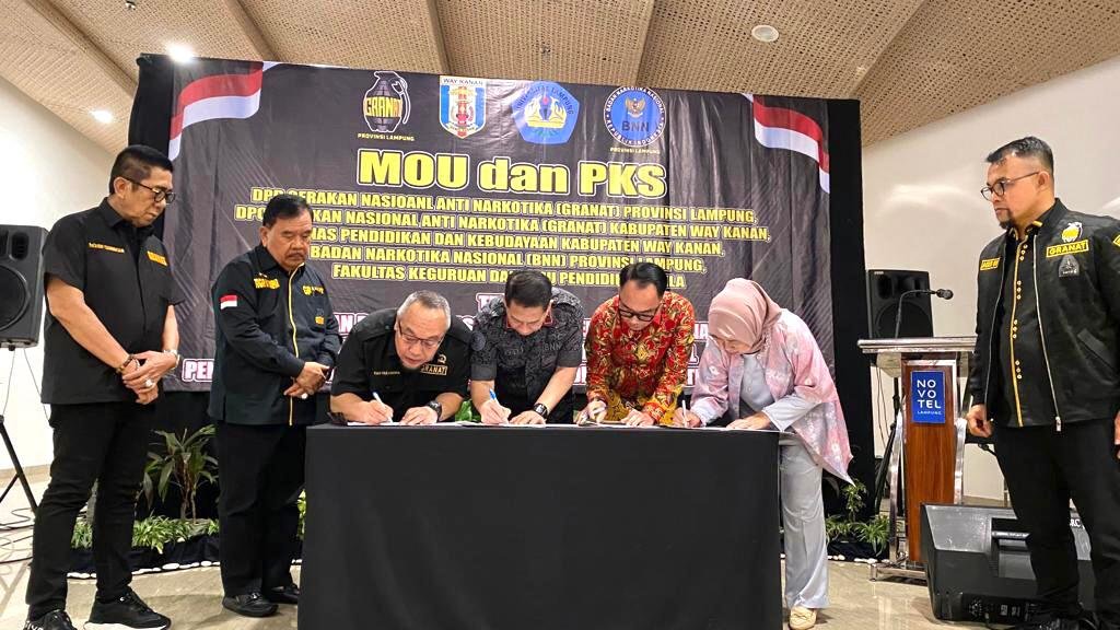 Melalui MOU Dan PKS, GRANAT, Pemda Way Kanan, BNN Provinsi Lampung dan UNILA Percepat P4GN Pertama di Indonesia