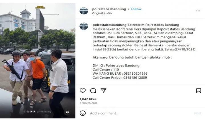 Pelaku Penganiayaan Dokter Gigi di Bandung Tertangkap Ketika Bersembunyi di Bunker
