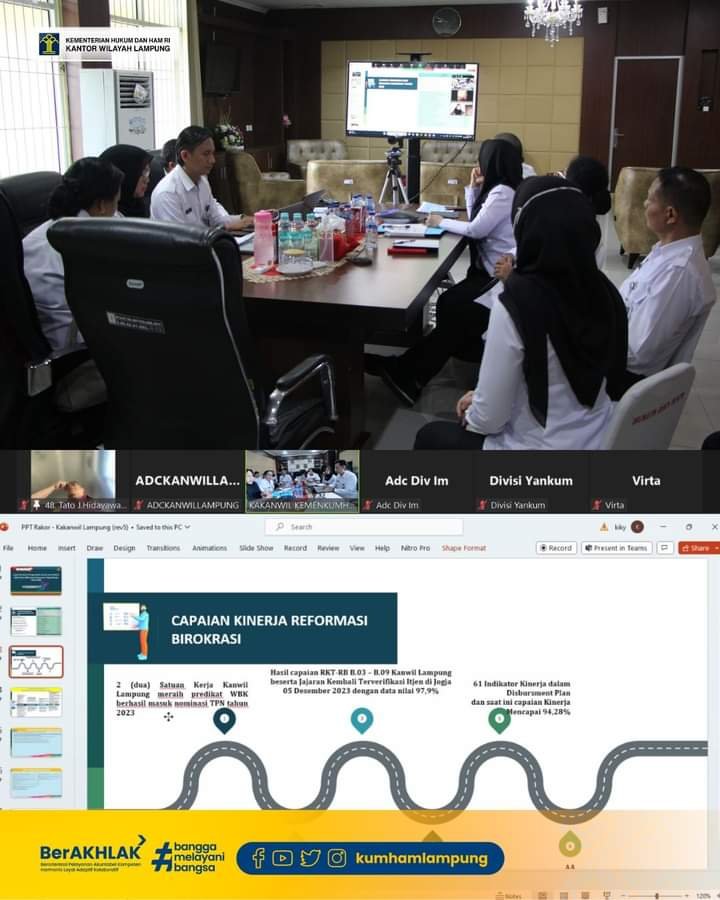 Kanwil Kemenkumham Lampung Gelar Rapat Persiapan Rakor Pengendalian Capaian Kinerja dan Refleksi Akhir Tahun 2023 serta Penyusunan Tarja 2024