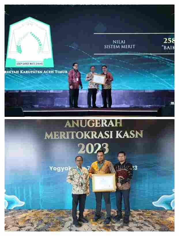 Pj Bupati Aceh Timur Terima Penghargaan Anugerah Meritokrasi 2023