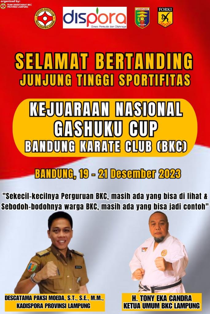 BKC Lampung Kirim Atlit Karate Mengikuti Kejurnas Dan Gashuku Nasional BKC Ke-50 Tahun 2023