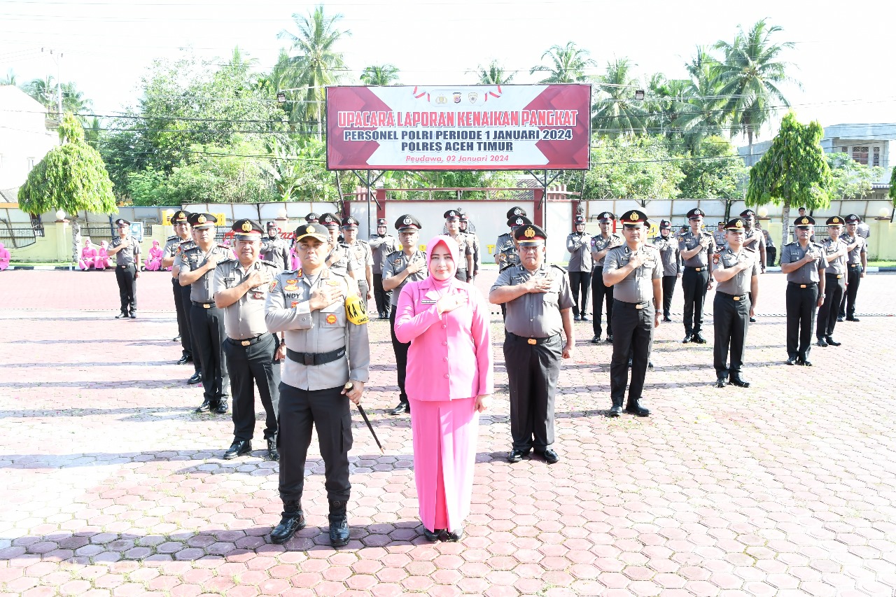 Awal Tahun Baru, 5 Kapolsek dan Puluhan Personel Polres Aceh Timur Naik Pangkat