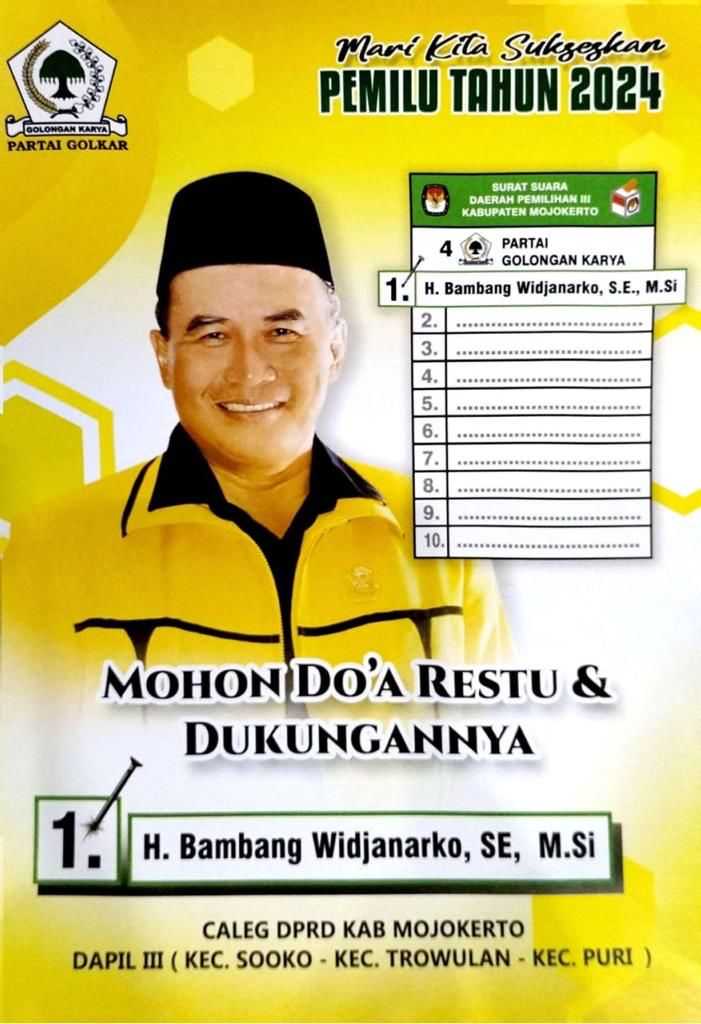 H. Bambang Widjanarko, S.E., M.Si. Caleg DPRD Kabupaten Mojokerto Dapil III (Sooko, Puri, Trowulan)