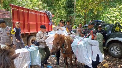 Distribusi Logistik Pemilu di Daerah Terpencil Pakai Kuda, Polres Jember Lakukan Pengawalan Jalan Kaki
