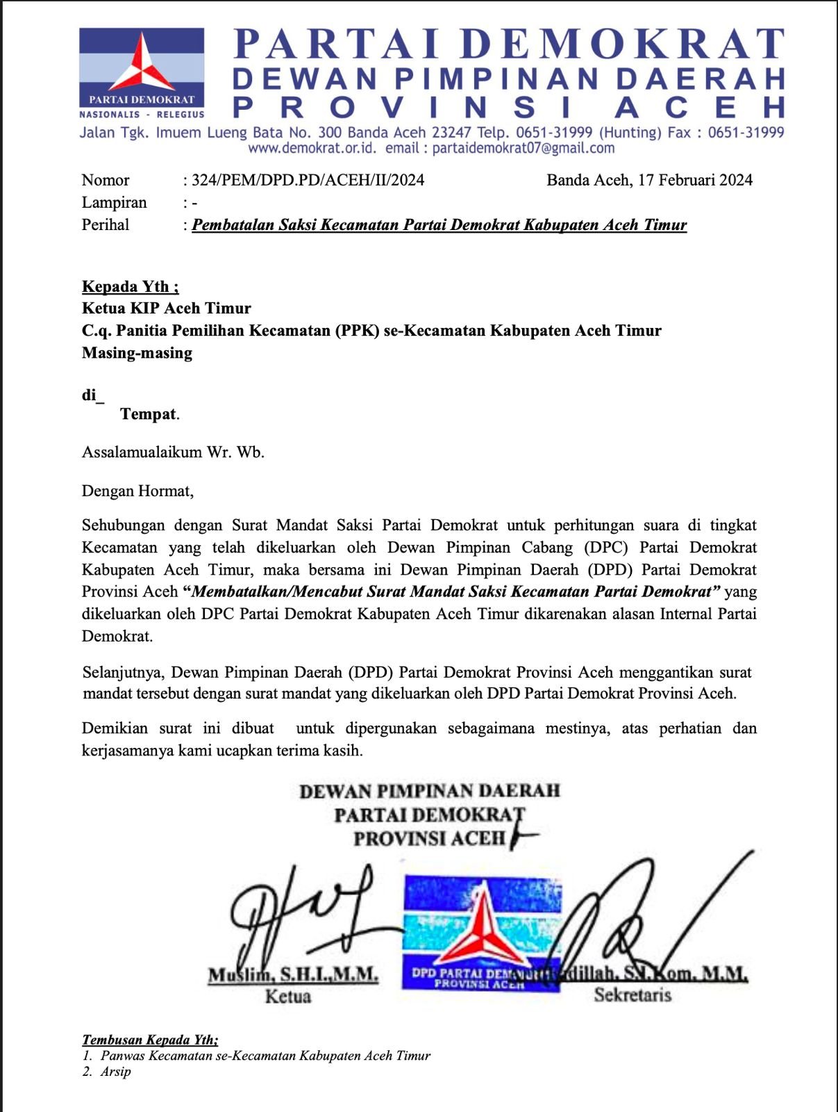 Demokrat Aceh Timur Kontroversi Pencabutan Mandat Saksi Dan Dampaknya Terhadap Pemilu Yang Adil