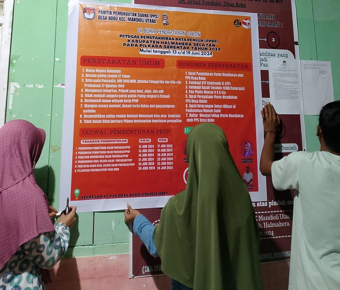 PPS Desa Bobo, Kec. Mandioli Utara Membuka Pendaftaran Calon Petugas Pantarlih Pemilu 2024