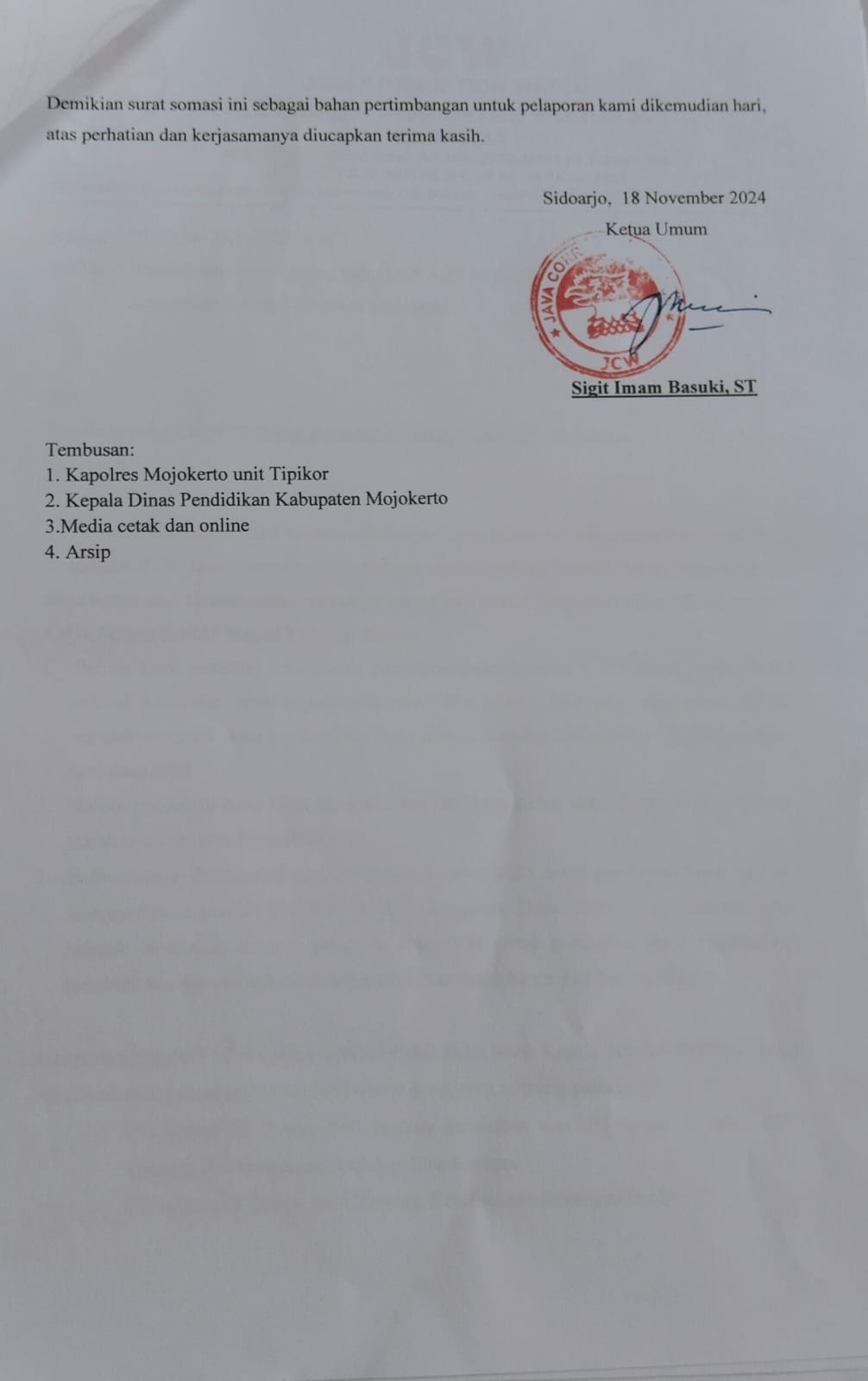 Ketua LIPPI Tanggapi Somasi JCW yang Resahkan Guru dan Kepala Sekolah di Mojokerto