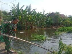 Babinsa Ngingasrembyong Koramil 0815/03 Sooko Bersama Warga Bersihkan Gulma Sungai Avor