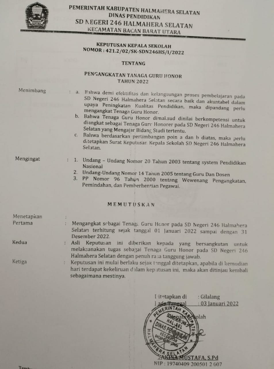 Kepsek SDN 246 Halsel Disoroti Soal Pengangkatan Honorer Untuk Meloloskan Di P3K