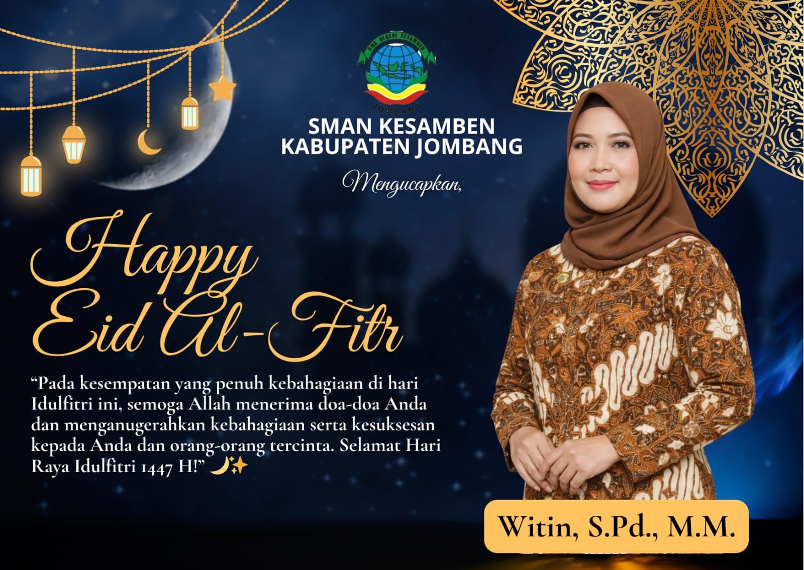 Kepala SMAN Kesamben Kabupaten Jombang Mengucapkan Selamat Hari Raya Idul Fitri 1447 H