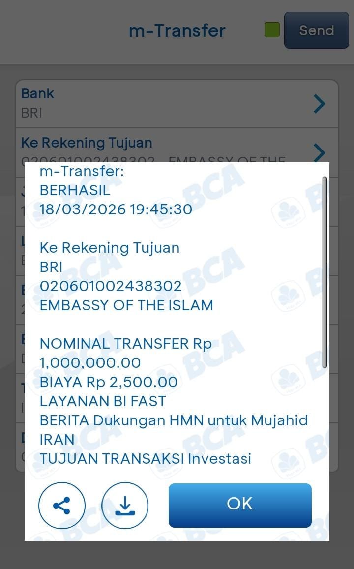 Buktikan Keberpihakkan pada Islam, DPP HMN Transfer Uang untuk Bantuan Iran