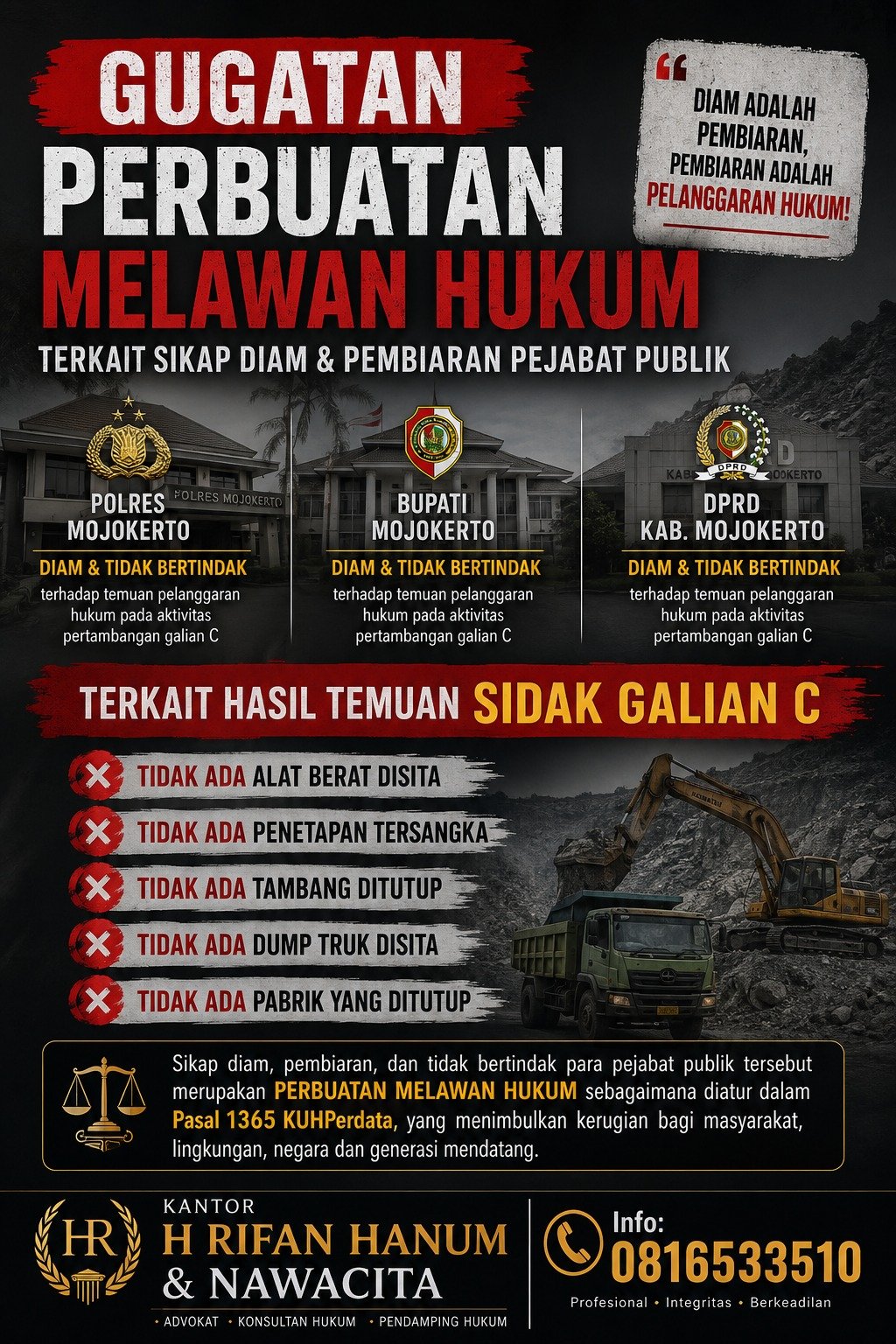 Gugatan Galian C: Advokat Hanum Buka Posko, Sekdakab Mojokerto Siap Hadir di Pengadilan