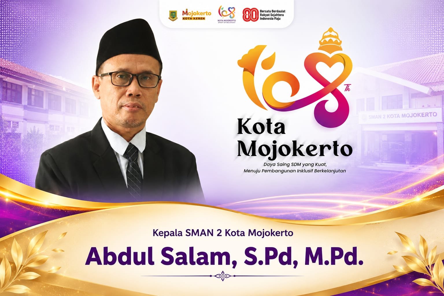 Kepala SMAN 2 Kota Mojokerto, Abdul Salam, S.Pd, M.Pd. Mengucapkan Dirgahayu Kota Mojokerto ke-108