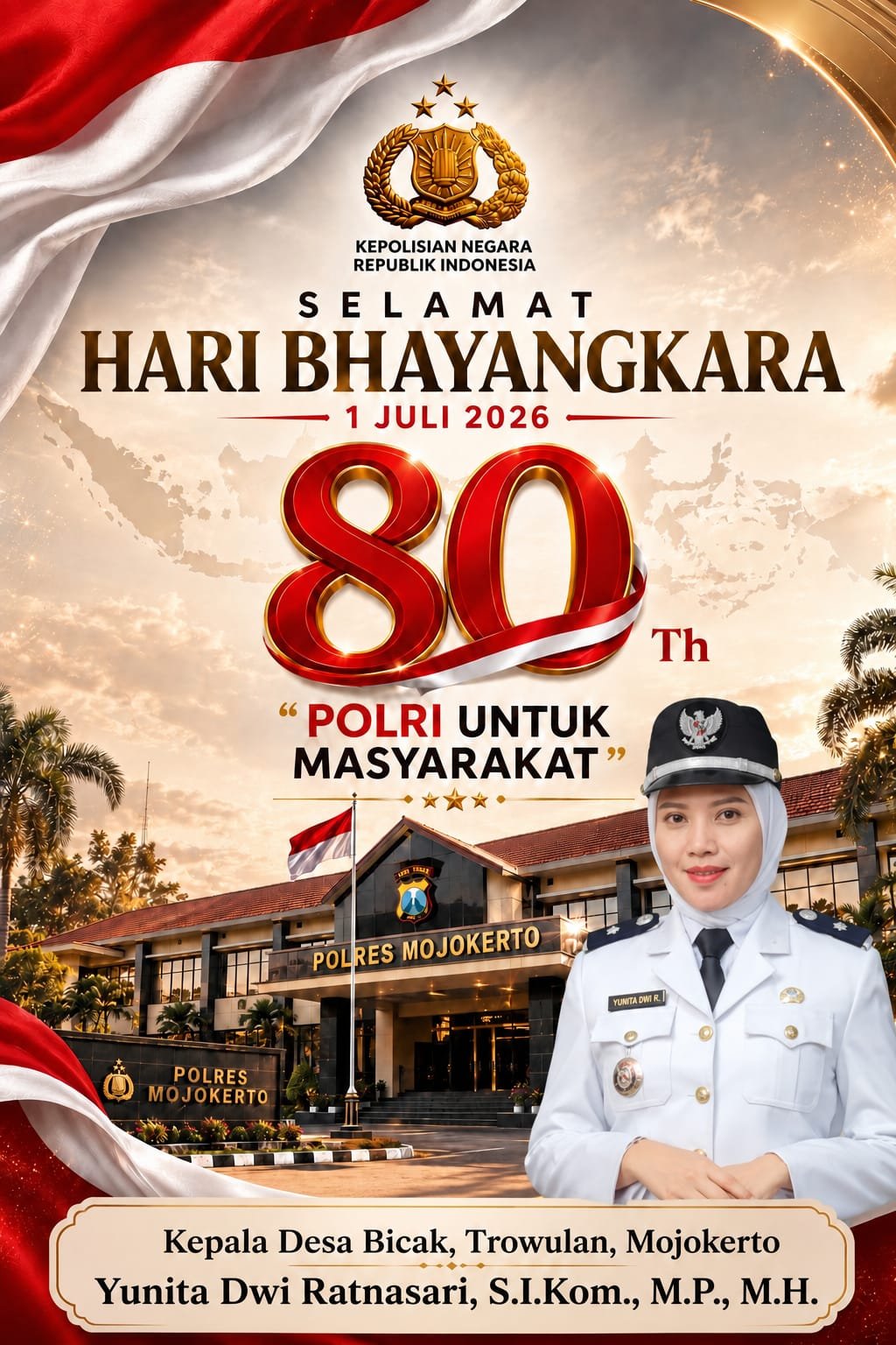 Kepala Desa Bicak, Trowulan, Mojokerto Mengucapkan Selamat Hari Bhayangkara ke-80 Tahun