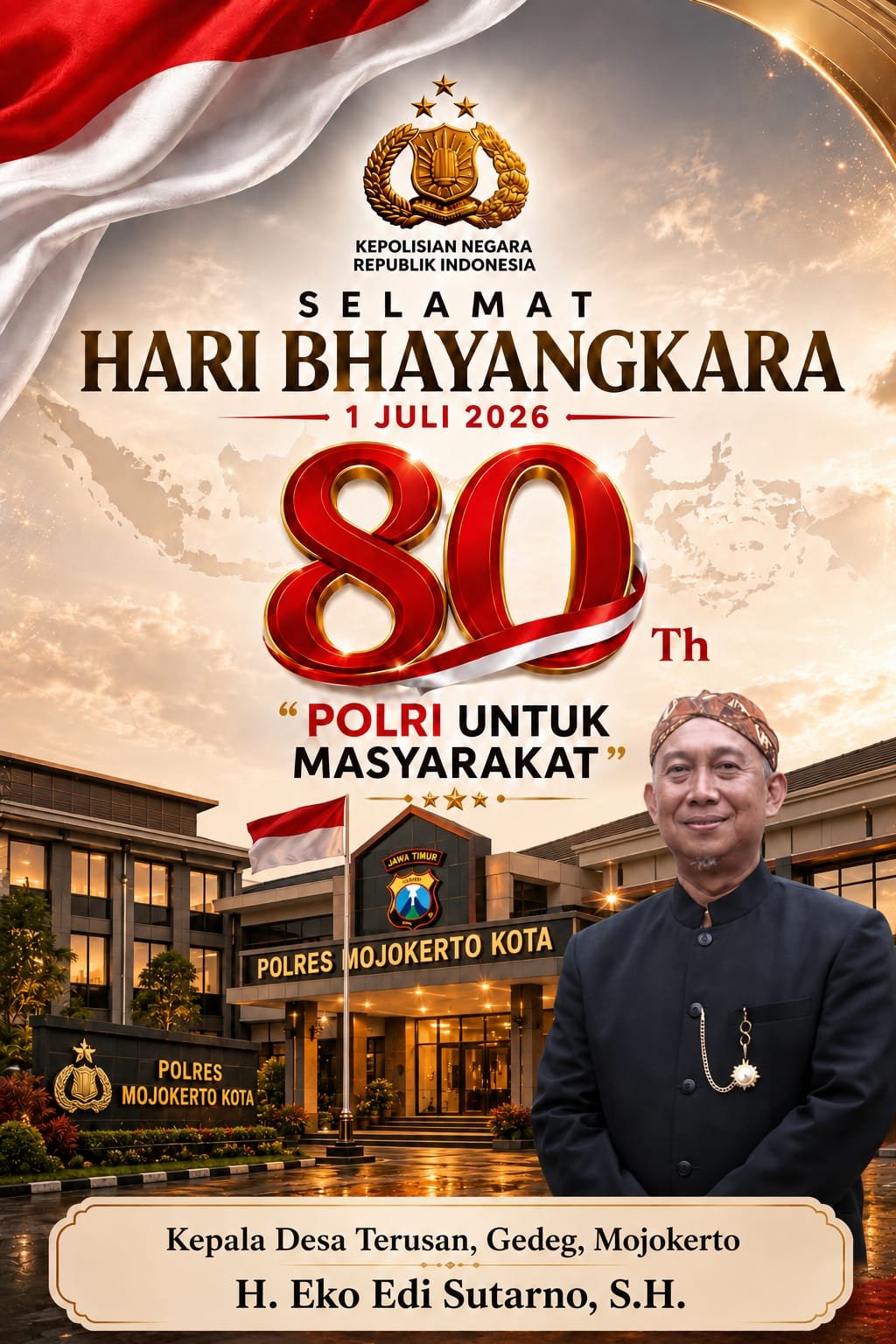 Kepala Desa Terusan, Gedeg, Mojokerto Mengucapkan Selamat Hari Bhayangkara ke-80 Tahun