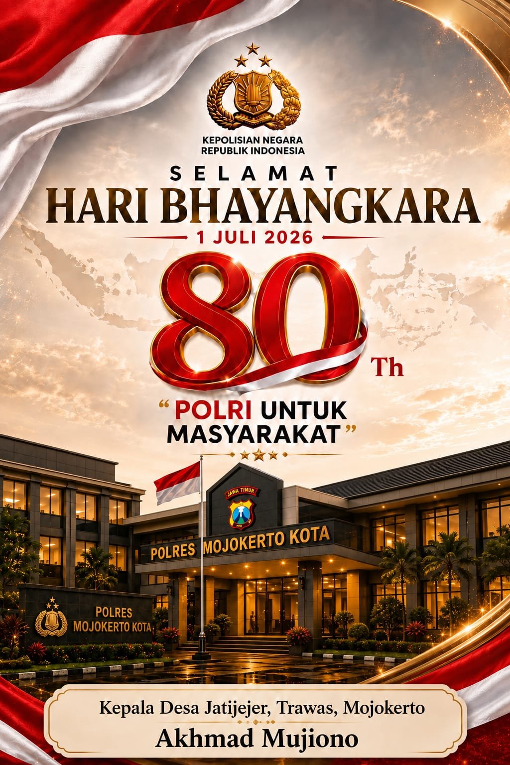 Kepala Desa Jatijejer, Trawas, Mojokerto Mengucapkan Selamat Hari Bhayangkara ke-80 Tahun