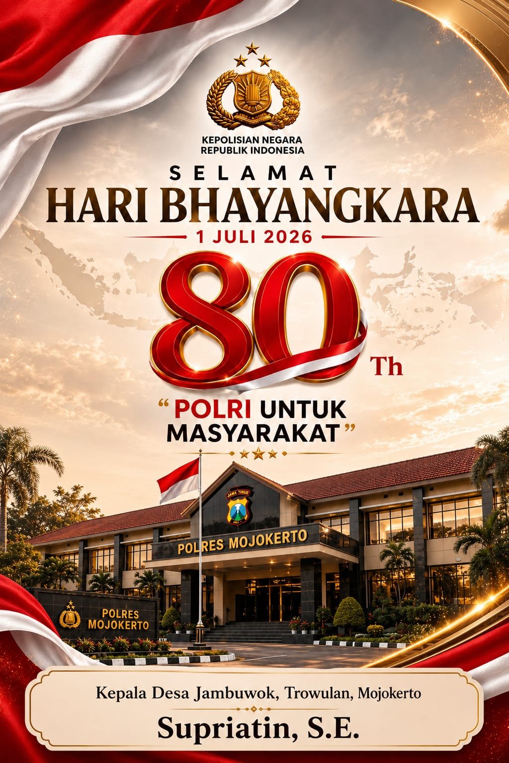 Kepala Desa Jambuwok, Trowulan, Mojokerto Mengucapkan Selamat Hari Bhayangkara ke-80 Tahun