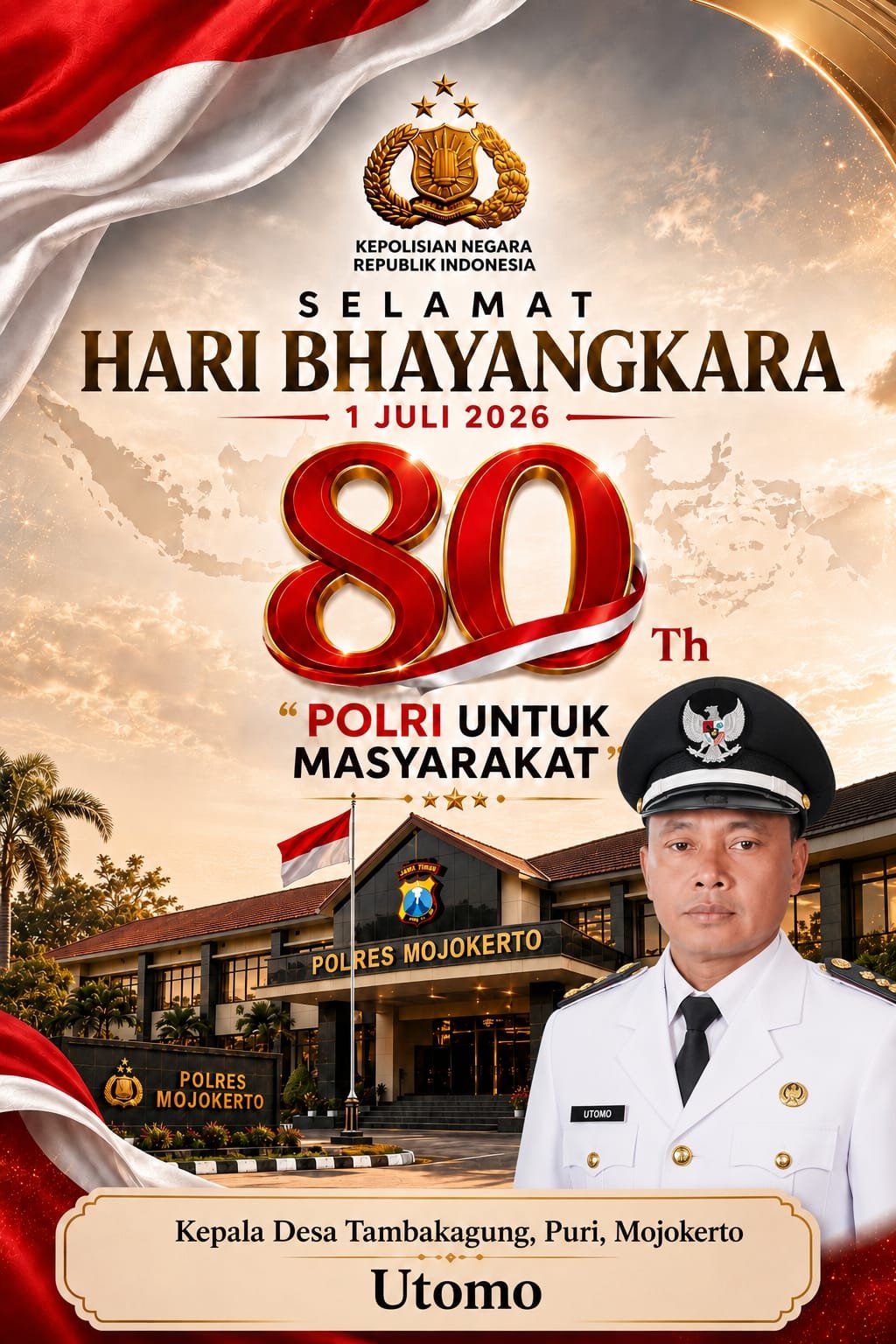 Kepala Desa Tambakagung, Puri, Mojokerto Mengucapkan Selamat Hari Bhayangkara ke-80 Tahun