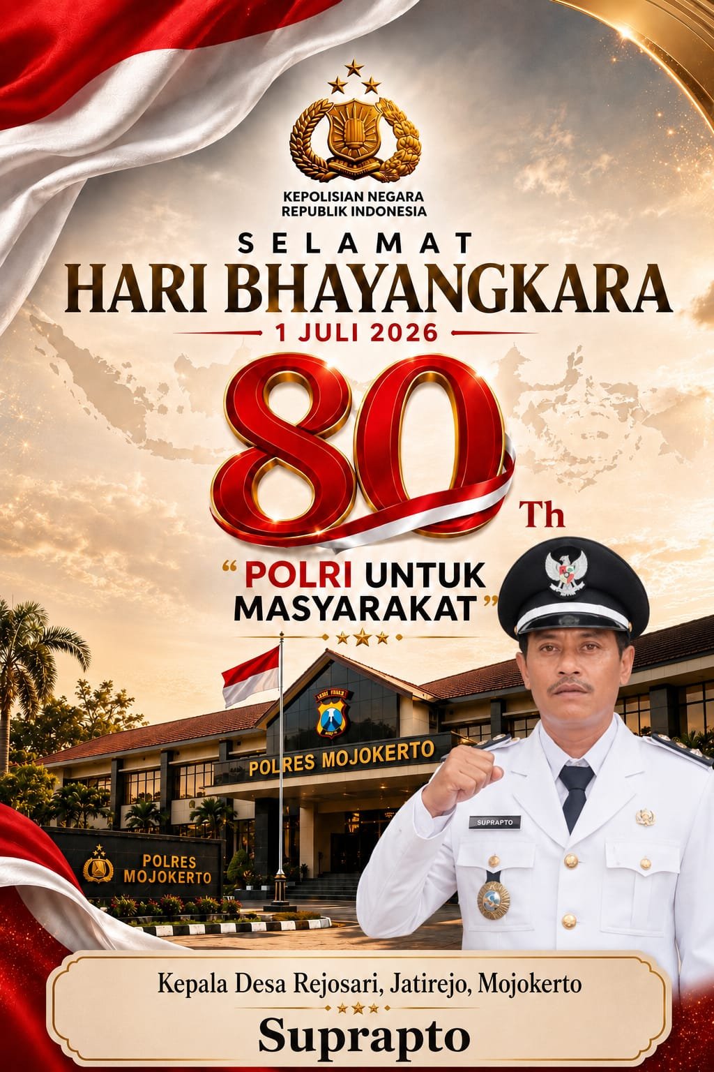 Kepala Desa Rejosari, Jatirejo, Mojokerto Mengucapkan Selamat Hari Bhayangkara ke-80 Tahun