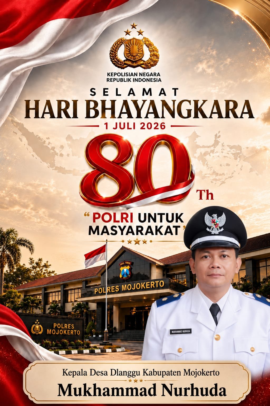 Kepala Desa Dlanggu Kabupaten Mojokerto Mengucapkan Selamat Hari Bhayangkara ke-80 Tahun