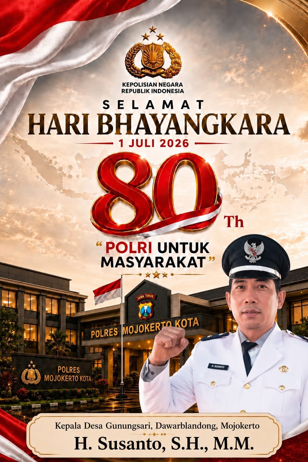 Kepala Desa Gunungsari, Dawarblandong, Mojokerto Mengucapkan Selamat Hari Bhayangkara ke-80 Tahun