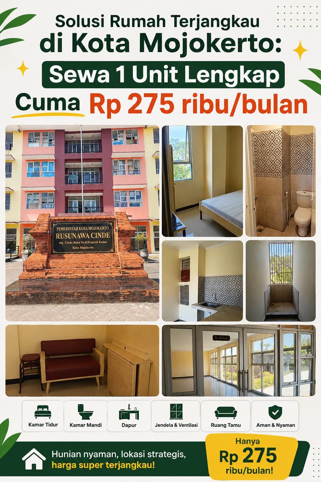 Solusi Rumah Terjangkau di Kota Mojokerto: Sewa 1 Unit Lengkap Cuma Rp 275 ribu/bulan