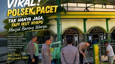 Viral! Polsek Pacet Tak Hanya Jaga, Tapi Ikut Nyapu Masjid Bareng Warga