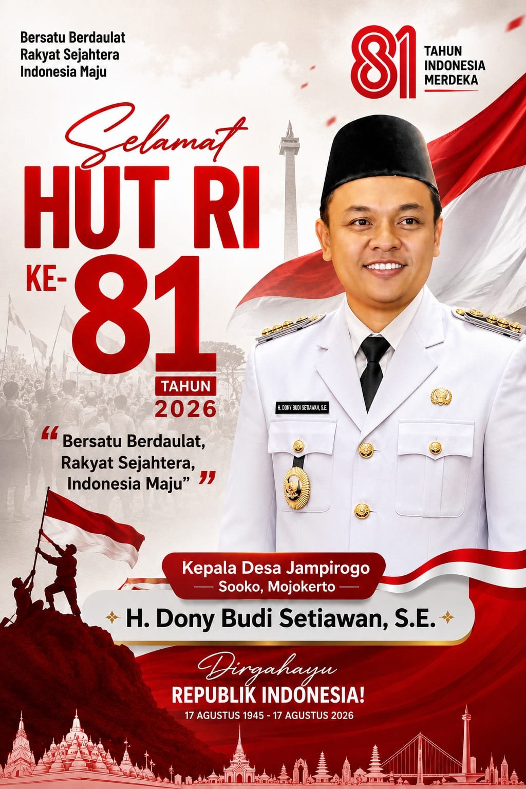 Kepala Desa Jampirogo, Sooko, Mojokerto Mengucapkan Selamat HUT RI ke-81 Tahun 2026